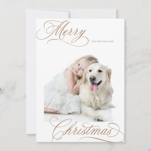 Gingerbread Merry Christmas Script Minimale foto Feestdagenkaart (Voorkant)