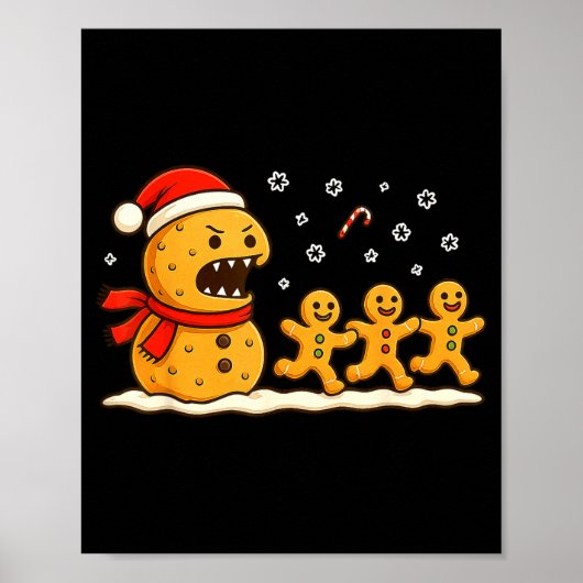 Gingerbread Monster Chase Funny Christmas Cookie X Poster (Voorkant)
