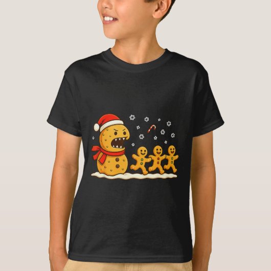 Gingerbread Monster Chase Funny Christmas Cookie X T-shirt (Voorkant)