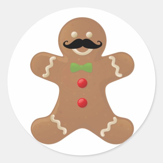 Gingerbread Mustache Man Ronde Sticker (Voorkant)