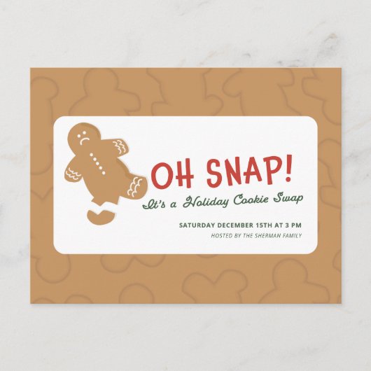 Gingerbread "Oh Snap!" Holiday Cookie Swap Briefkaart (Voorkant)