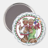 Gingerbread Paar Lollipop Candy Cane Magnet Magneet (Voorkant / Achterkant)