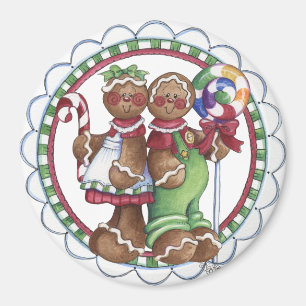 Gingerbread Paar Lollipop Candy Cane Magnet Magneet