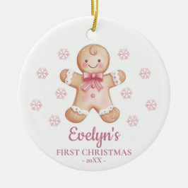 Gingerbread Personalized Girl's First Christmas Keramisch Ornament