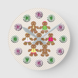 Gingerbread Personnes Cookies Noël Horloge ronde