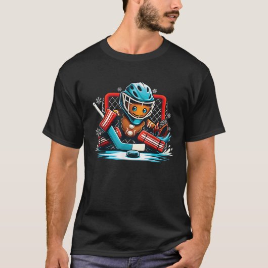 Gingerbread Playing Ice Hockey Goalie Boys Girls C T-shirt (Voorkant)