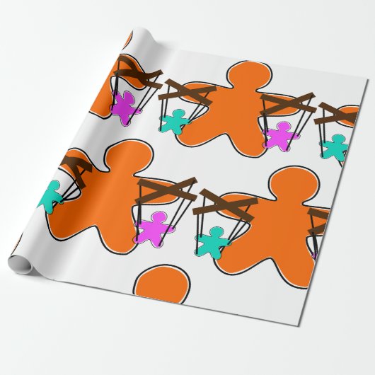 Gingerbread Puppet Master Controlling Characters Cadeaupapier (Uitgerold)
