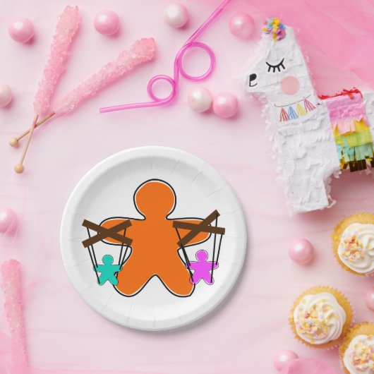 Gingerbread Puppet Master Controlling Characters Papieren Bordje (Feest)