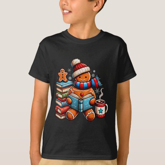 Gingerbread Reading Book Lovers Christmas Bookworm T-shirt (Voorkant)