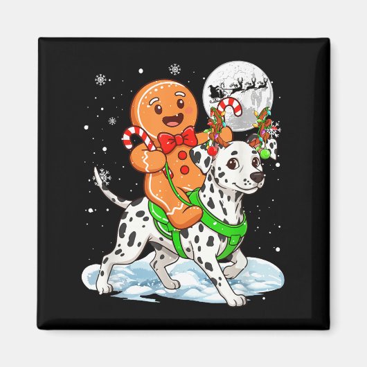 Gingerbread Ridding Dalmatian Reindeer Christmas B Magneet (Voorkant)