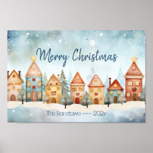 Gingerbread Row Houses Christmas Poster
