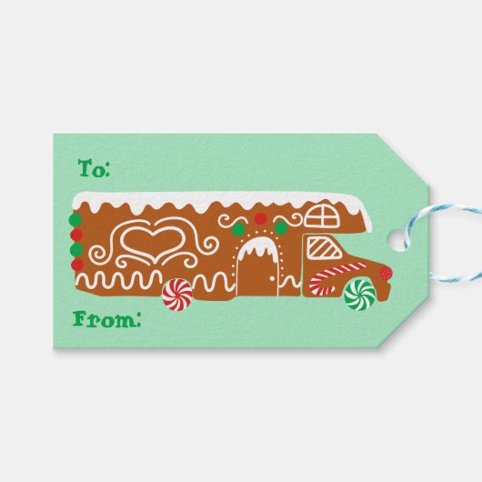 Gingerbread RV Klasse C Camper Van Kerstmis Cadeaulabel (Voorkant (Horizontaal))