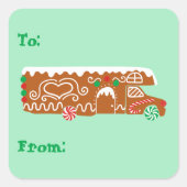 Gingerbread RV Klasse C Camper Van Kerstmis Vierkante Sticker (Voorkant)