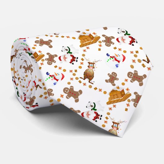 Gingerbread Santa and Snowmen Christmas Stropdas (Opgerold)