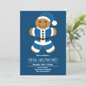 Gingerbread Santa Blue Virtual Christmas Party Kaart (Staand voorkant)