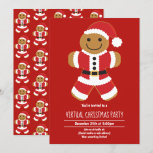 Gingerbread Santa Red Virtual Christmas Party Kaart