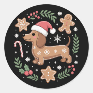 Gingerbread Sauseshond Liefhebber Dachshund Kerstm Ronde Sticker