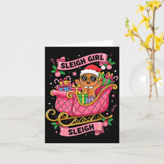 Gingerbread Sleigh Girl Nk Funny Christmas Women G Kaart (Gele Bloem)