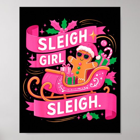 Gingerbread Sleigh Girl Nk Funny Christmas Women G Poster (Voorkant)