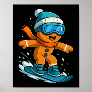 Gingerbread-snowboarder Kerstvakantie Snowboarden Poster