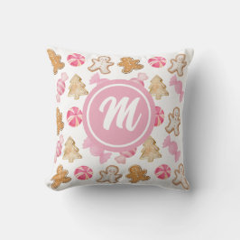 Gingerbread & Sugarplum Roze Monogram Patroon Kussen