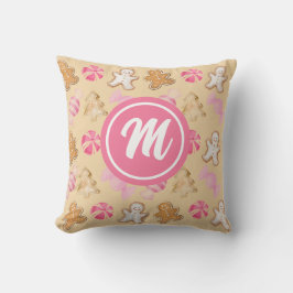 Gingerbread & Sugarplum Roze Monogram Patroon Kussen