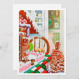 GINGERBREAD SURPRISE 5.5x7.5 Carte de Noël plate