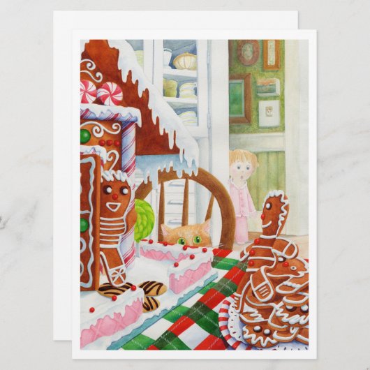 GINGERBREAD SURPRISE 6.5x8.75 Carte de Noël plate (Devant / Derrière)
