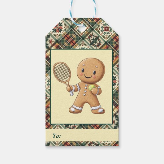 Gingerbread Tennis Grand Slam 🎾🎄aangepaste tekst Cadeaulabel (Voorkant)