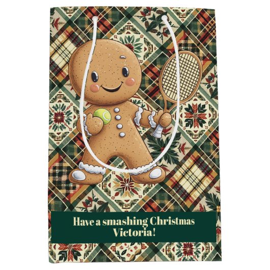 Gingerbread Tennis Grand Slam 🎾🎄aangepaste tekst Medium Cadeauzakje (Voorkant)
