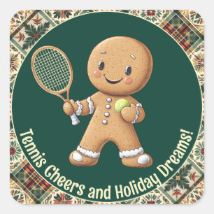 Gingerbread Tennis Grand Slam 🎾🎄aangepaste tekst Vierkante Sticker