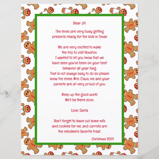 Gingerbread Thema Brief van de Kerstman (Voorkant)