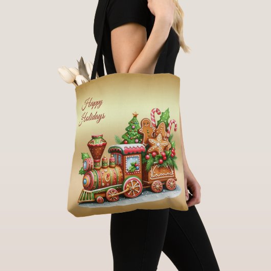 Gingerbread Train Holiday Canvas tas (Dichtbij)