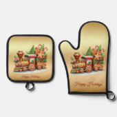 Gingerbread Train Holiday Ovenwant & Pannenlap Set (Voorkant)