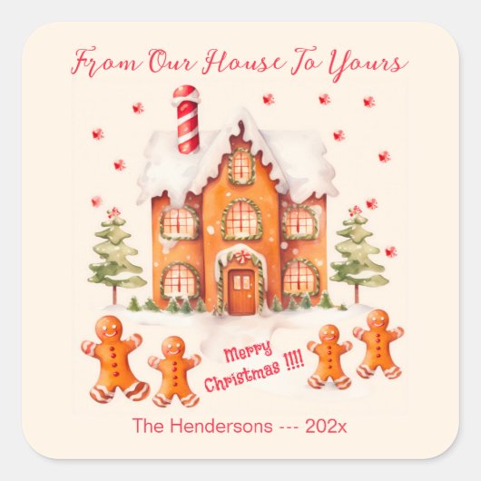 Gingerbread van ons huis Kerstmis Vierkante Sticker (Voorkant)