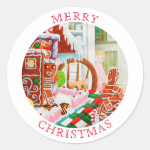 GINGERBREAD VERRASSING Grote ronde envelop afdicht Sticker