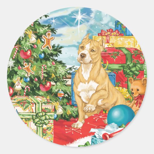 Gingerbread Wishes Pit Bull Terrier Kerstkunst Ronde Sticker (Voorkant)