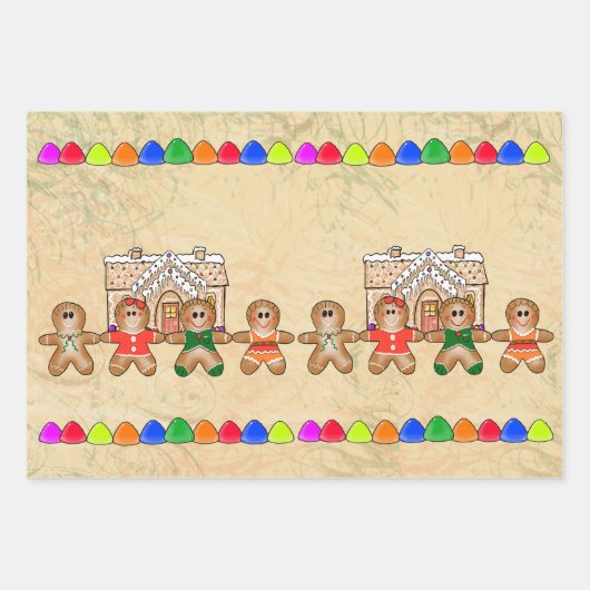 Gingerbread Wrapping Paper Flat Sheet Set van 3 (Voorkant 2)