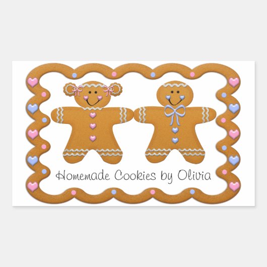 Gingerbread ~ Zelfgemaakte Cookies Aangepaste Naam Rechthoekige Sticker (Voorkant)