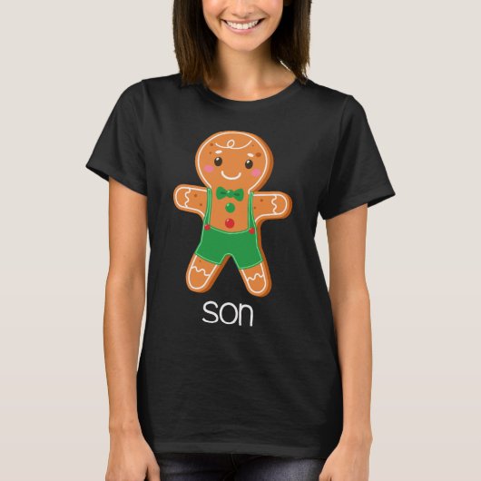 Gingerbread Zoon Kerst Bijpassende Pyjama voor Fam T-shirt (Voorkant)