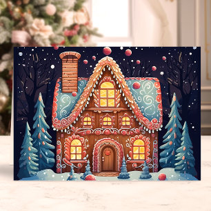 Gingerbreadhuis in Besneeuwd Bos Feestdagen Kaart