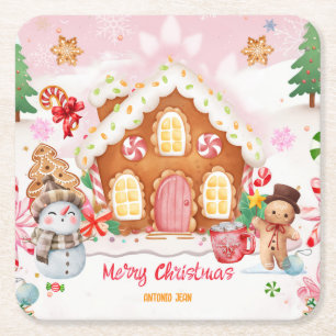 Gingerbreadhuis Versieren Feestje Vierkante Kartonnen Onderzetter
