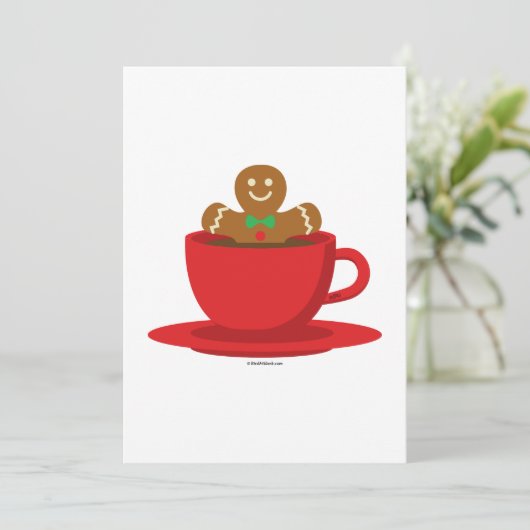 Gingerbreadman Ontspant in Rode Hot Chocolate Kop Feestdagenkaart (Staand voorkant)