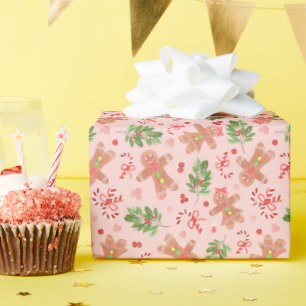 Gingerbreads en Holly PINK Cadeaupapier