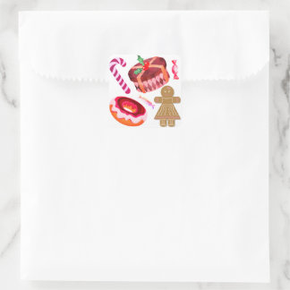 Gingerbreadstickers met roze donuts, snoepstokken vierkante sticker