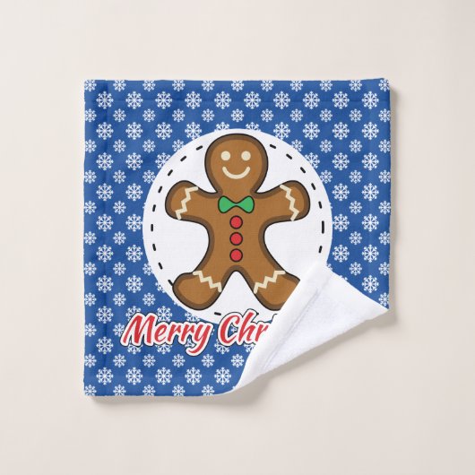 Gingerbrood - Blauw Snowflakes Patroon - Merry Xma Bad Handdoek (Wasdoekje)