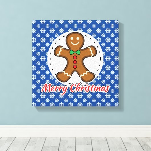 Gingerbrood - Blauw Snowflakes Patroon - Merry Xma Canvas Afdruk (Insitu (Houten vloer))
