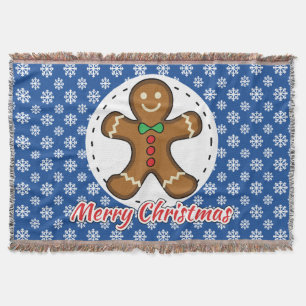 Gingerbrood - Blauw Snowflakes Patroon - Merry Xma Deken