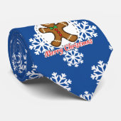 Gingerbrood - Blauw Snowflakes Patroon - Merry Xma Stropdas (Opgerold)