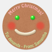 Gingerbrood Cookie Happy Face Ronde Sticker (Voorkant)